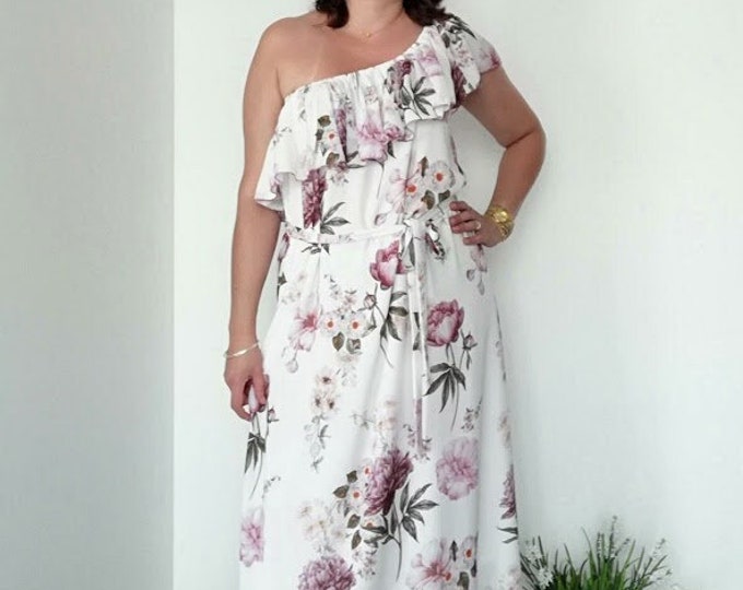 Rosana Dress, floral dress, Asymmetrical Dress, Long Dress, Summer Dress, Dress with Frill, Dresses, Handmade Dress