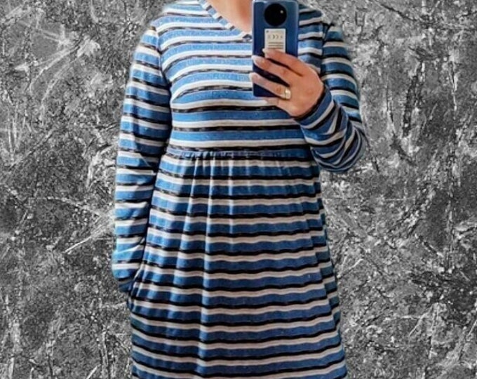 Handmade striped dress Striped knitted cotton dress with frill Women dress Cotton dress
