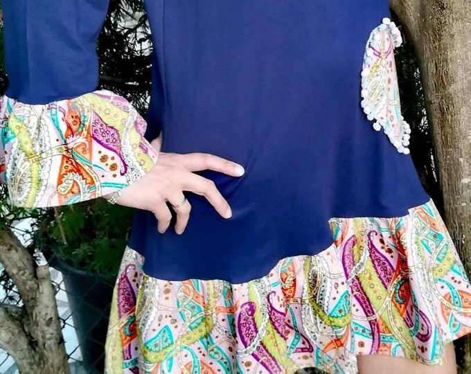 Blue dress women dress frill dress dress size L