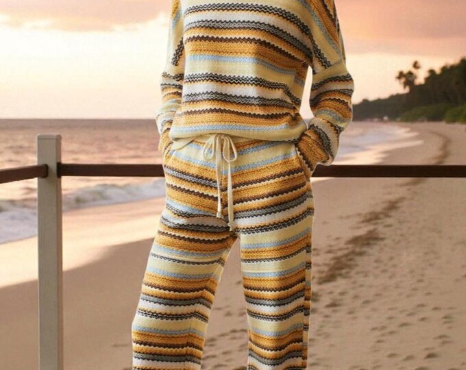 Yellow and brown zigzag knit coordinating set | Comfortable two-piece set | Casual and exclusive Made4you® style