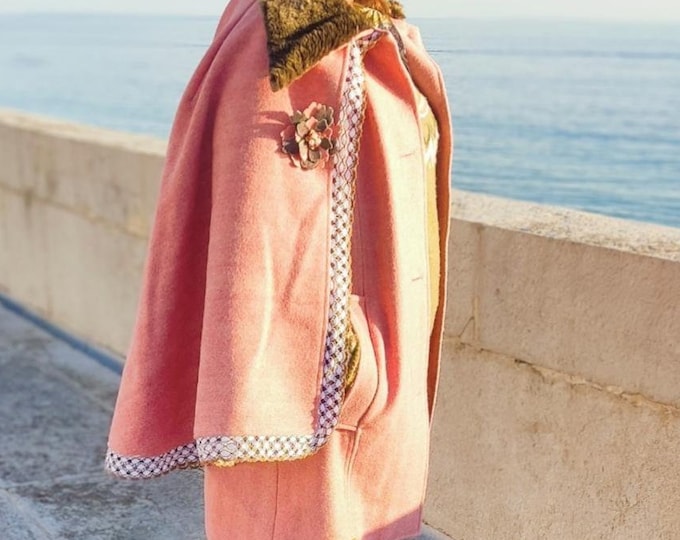 Burel Coat, Pink Cape, Wool Coat, 100% Wool, Traditional Portuguese Coat, Brown Pink Cape