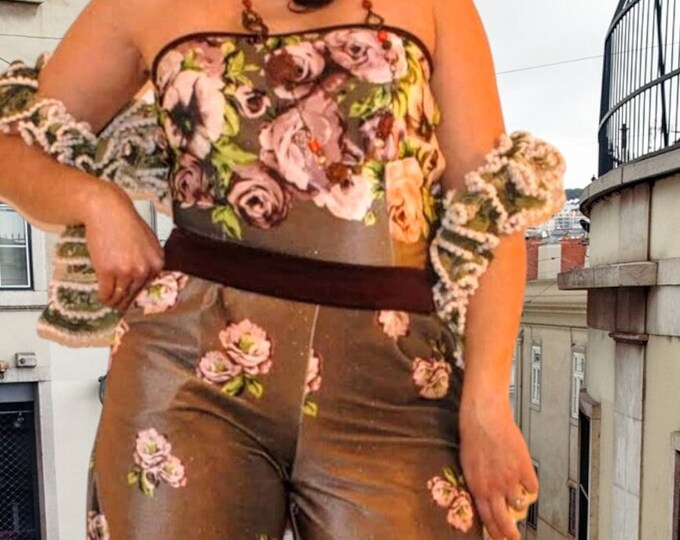 Floral velvet bandeau jumpsuit size 40