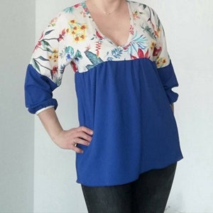 Floral and Blue Tunic, Blouses, Tops & Tees, Tunics, Women&#39;s Clothing, Blouses