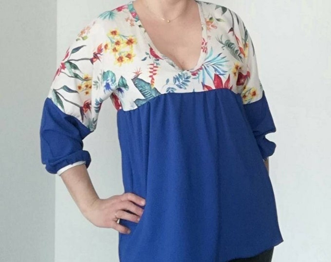 Floral and Blue Tunic, Blouses, Tops & Tees, Tunics, Women's Clothing, Blouses
