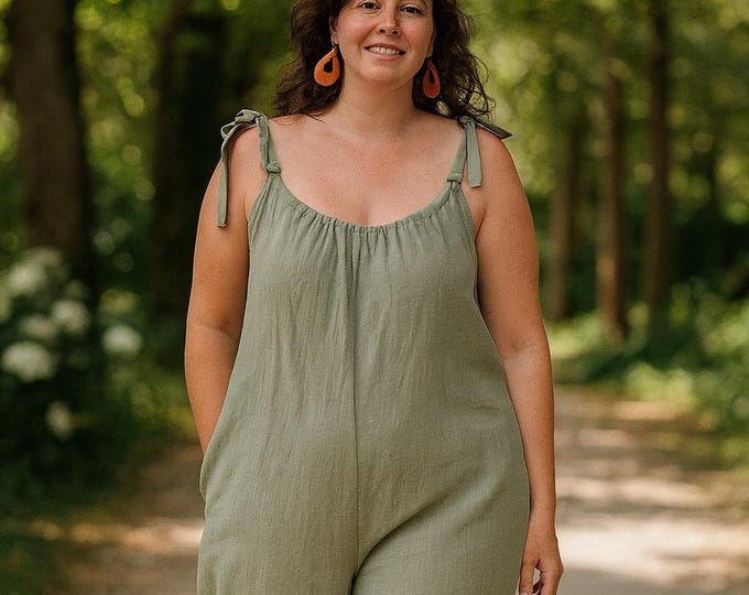 Dry Green Linen Jumpsuit | Size L/XL | One Piece | Made4you®