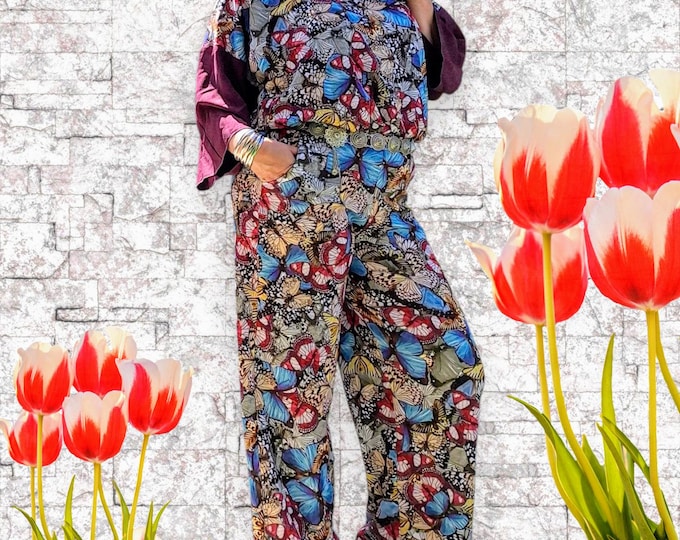 Handmade Butterfly Print Jumpsuit Size L | Handmade Boho Chic Jumpsuit | Unique Summer Festival Outfit Look
