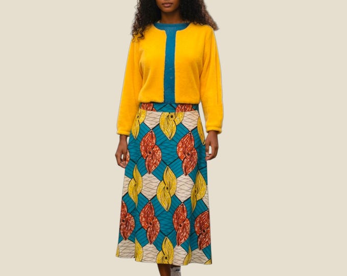 Amara set consisting of Capulana skirt, lace blouse, yellow plush jacket | Made4you® | Pieces sold separately or as a set
