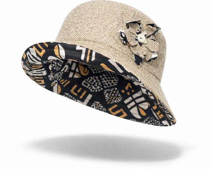 Portuguese Burel Hat with Capulana Fabric – Exclusive Accessory | Women's Bucket Hat | Durable Wool | One-of-a-Kind Made4you® Piece
