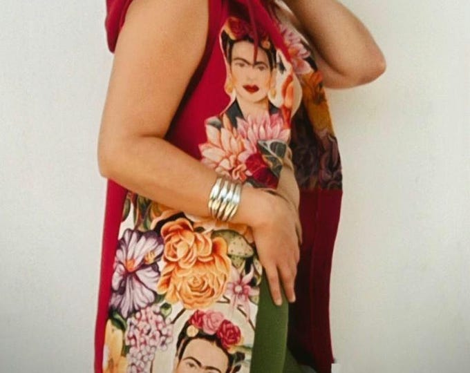 Bordeaux Vest with Applied Art - Frida Kahlo Inspiration, Size M