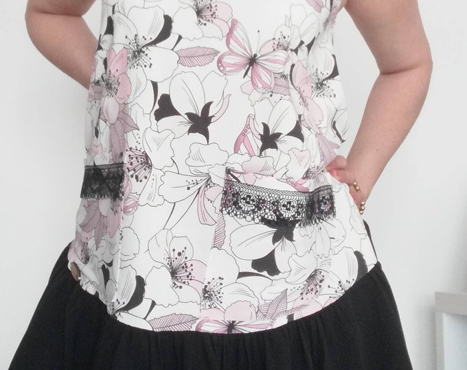 Cotton Knit Top with Ruffle, Women's Clothing, Handmade Clothes, Tunic, Blouses, Tops & Tees, Lady's Blouse