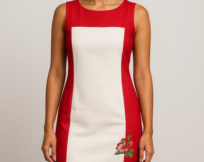 linen dress, women clothing, red dress, Dresses, women dress, embroidered dress, summer dress