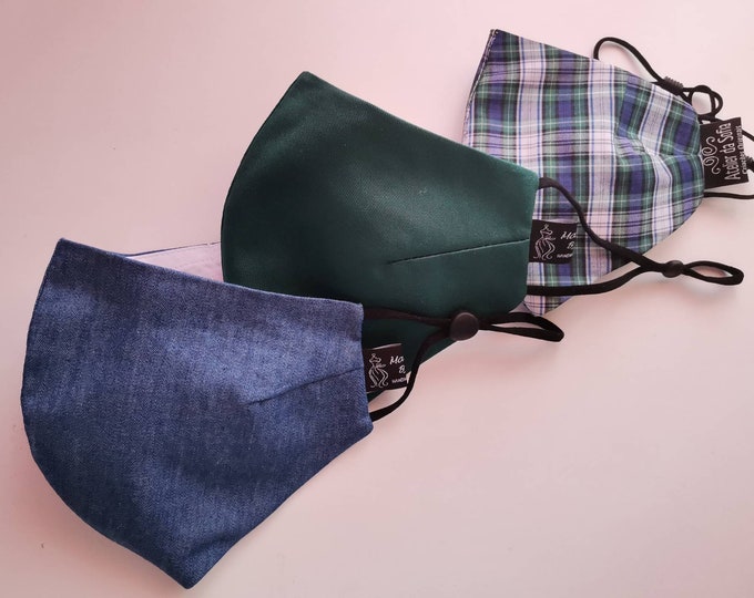 Pack 3 Masks Green Bottle, Washable mask, Reusable face mask, Cotton mask, Travel mask, Anti Dust mask, Stoffmaske, Set of Masks, Masks