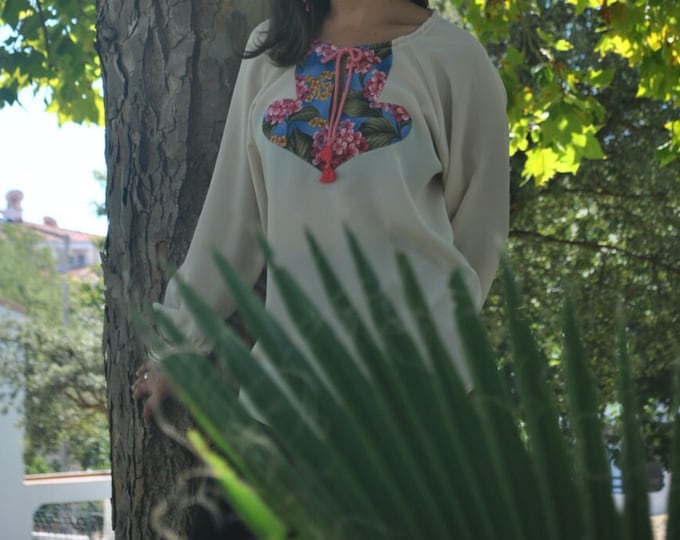 Ibís Rosa Tunic, Blouses, Tunic, Womens Clothing, Tops and Tees, Handmade, Personalized tunic, Tops and tees, Blouse with lace