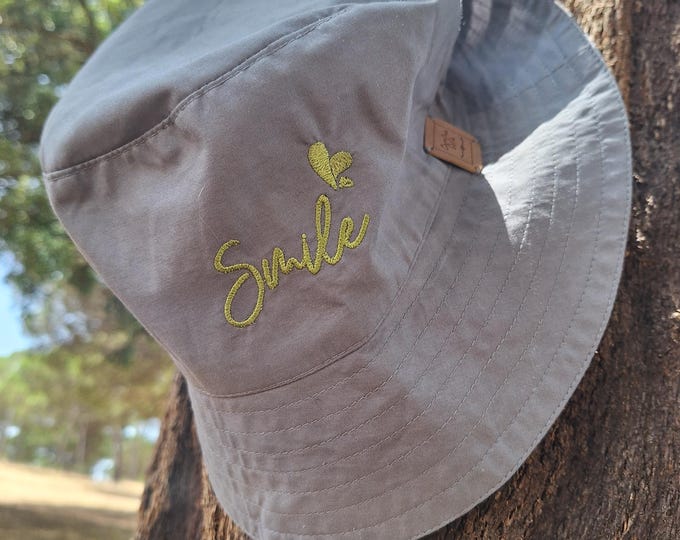 Panama Reversible "Smile" Reversible Embroidered Hat – Handmade in Portugal, Washable, Summer Style