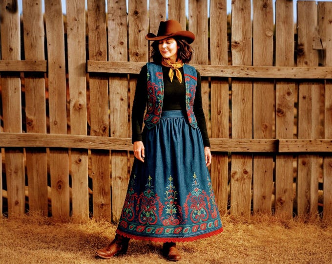 Skirt and vest set, Long skirt, denim skirt, denim clothes, traditional clothes, personalized clothing, original suit, Women's Clothing