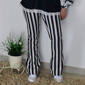 Women's flared trousers with black and white striped crepe fabric size M