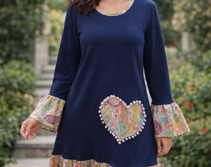 Blue dress, women's dress, ruffled dress, size L.