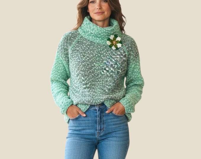 Knitted blouse with collar, Green blouse, winter clothes, Women's Clothing, Blouses, Handmade Clothes