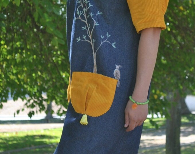Vestido Birdinho, Dress Bird, Dresses, Denim dress, Womens Clothing, Dress, Hand painted, Clothing, Vintage