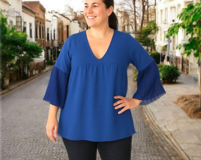 Royal blue tunic, womens clothing, plus size, blouses