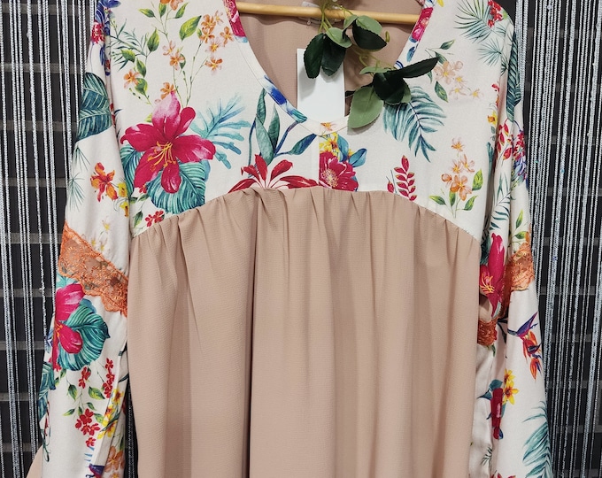 Floral and Salmon Tunic, Blouses, Tops & Tees, Tunics, Women's Clothing, Blouses