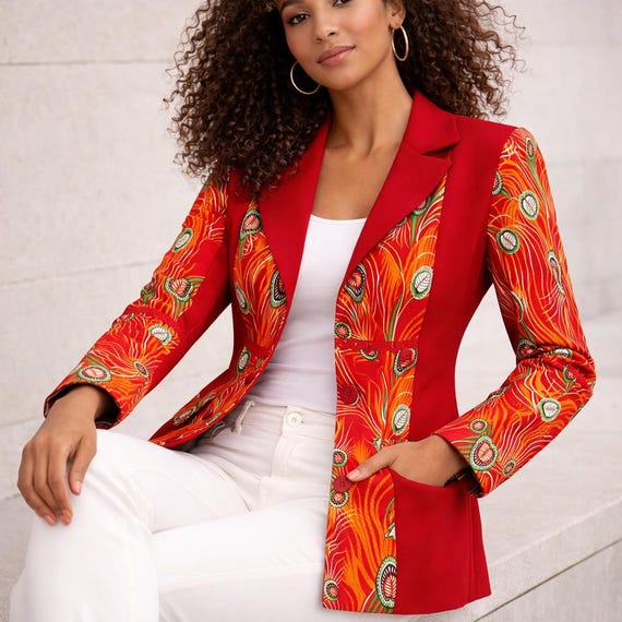African Fabric Jacket, Casaco Em Capulana, Womens Clothing, Coats