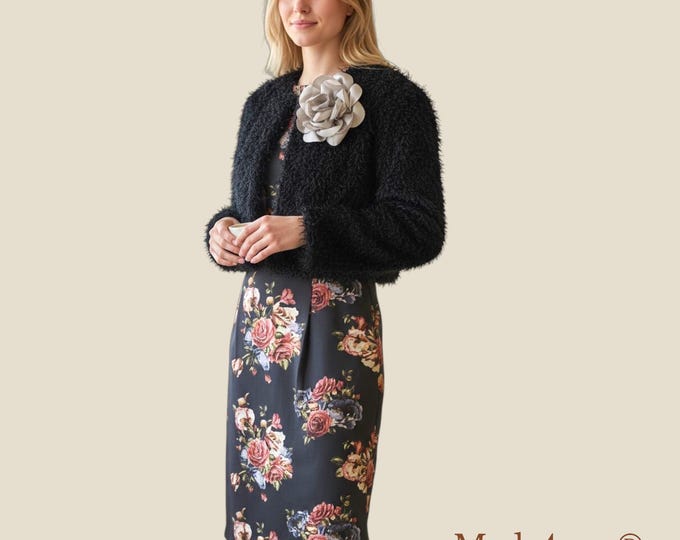 Rosália Set - Elegant floral dress with black fluffy coat - party dress and bolero | Elegant floral dress