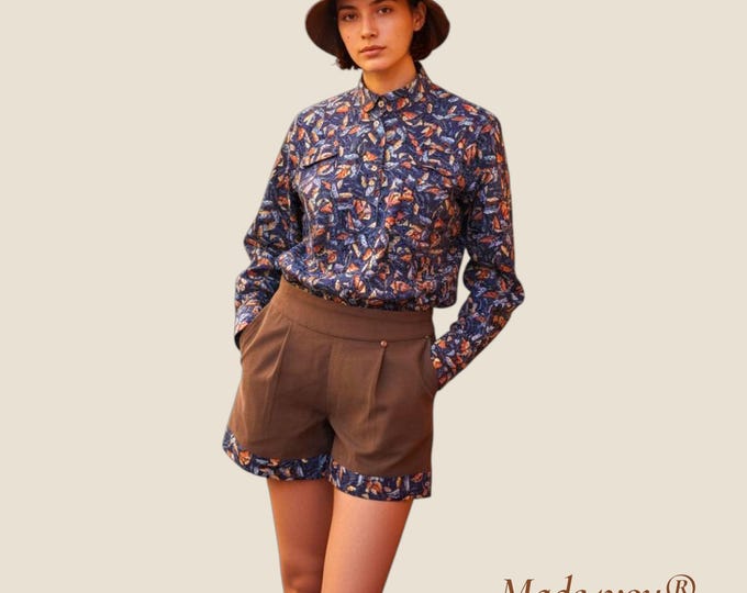 Shorts + Shirt + Hat Set | Andorinha Set | Made4you® | Tropical shirt and shorts in earth tones | Handmade Portuguese fashion