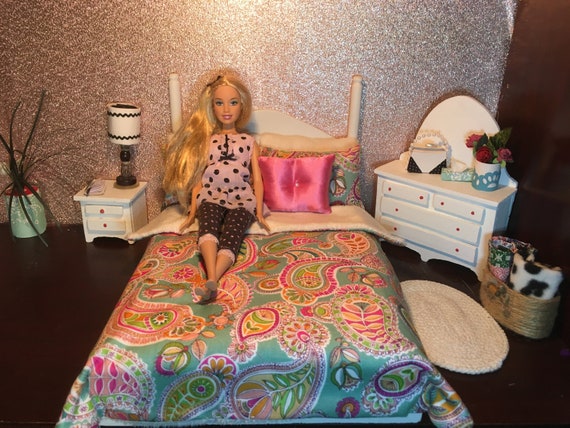 12 Dolls Barbie Full Double Bed 6 Pc Paisley Sherpa Etsy