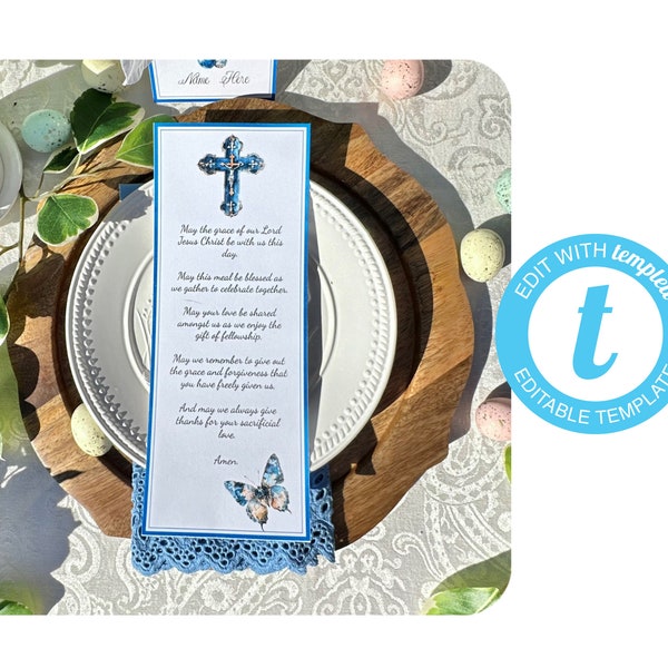 Editable Easter Prayer Card - Fanciful Blue Easter