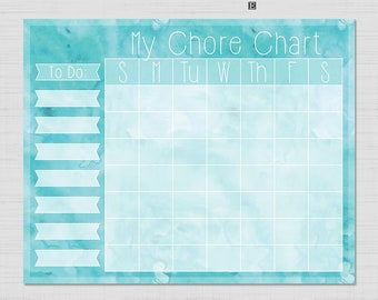 Kid's Chore Chart INSTANT DOWNLOAD, Printable Chore Chart, Chore Chart, Watercolor Chore Chart, Task Chart, Daily Routine