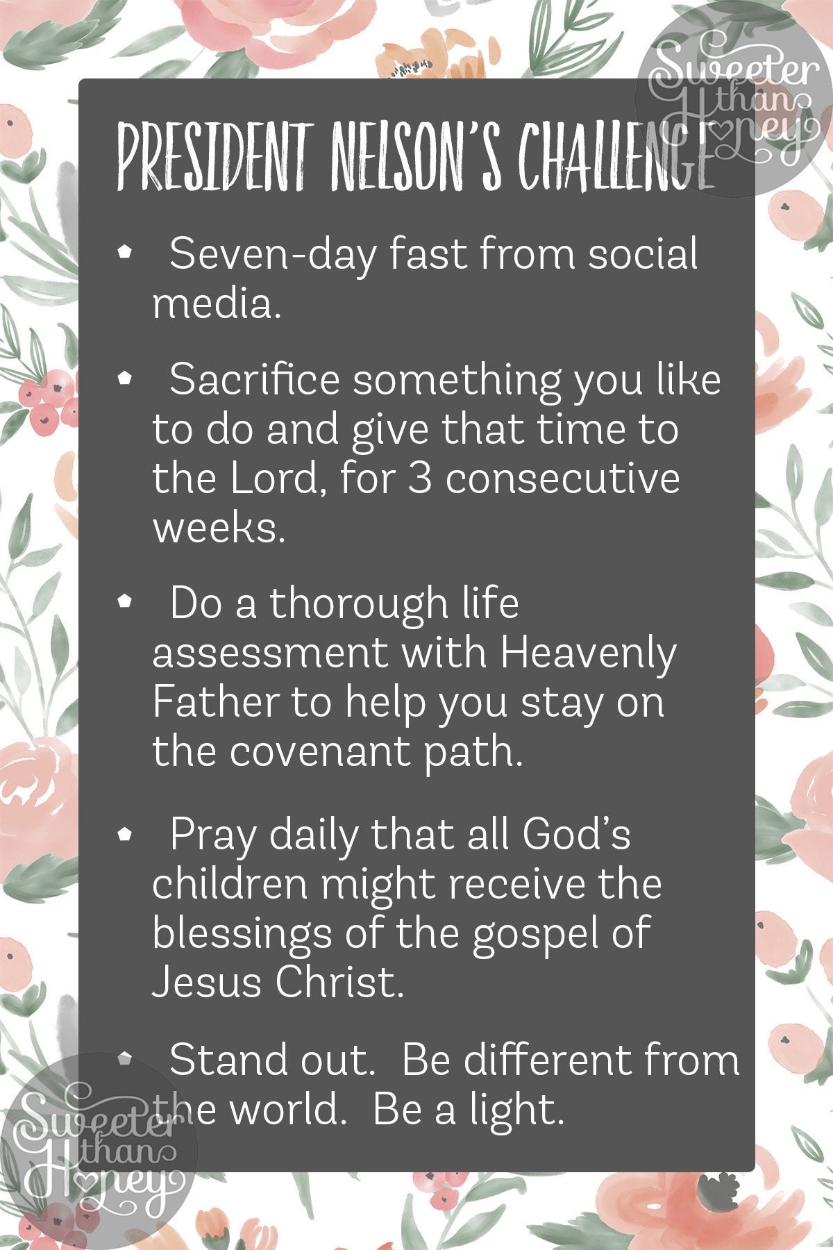 LDS Printable: President Nelson's 5 Things Challenge, Enlist in the ...