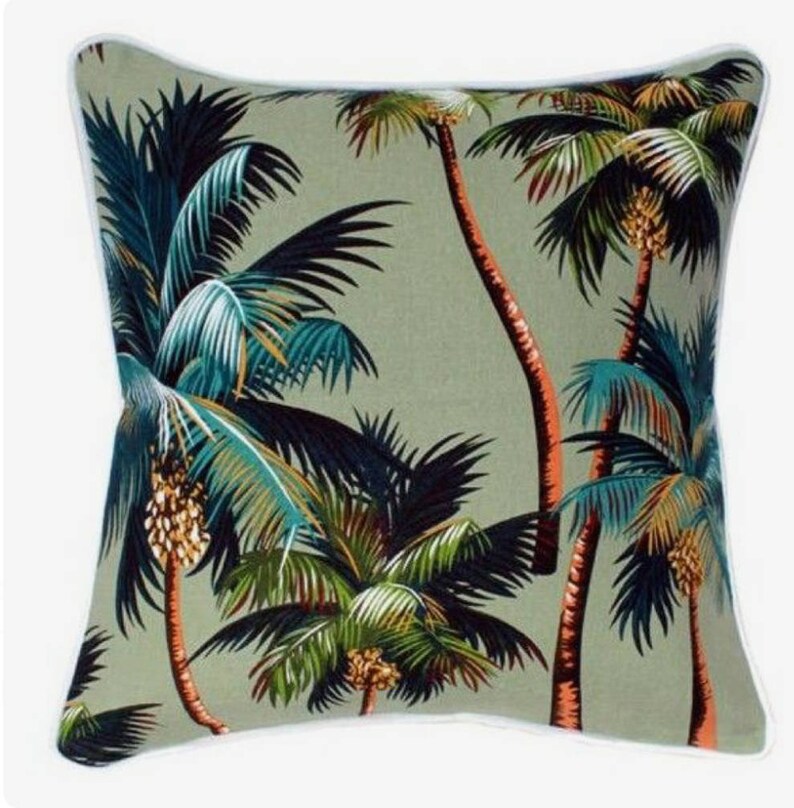 Hawaiian Tropical Palm Trees Cushion Cover Native Green Etsy