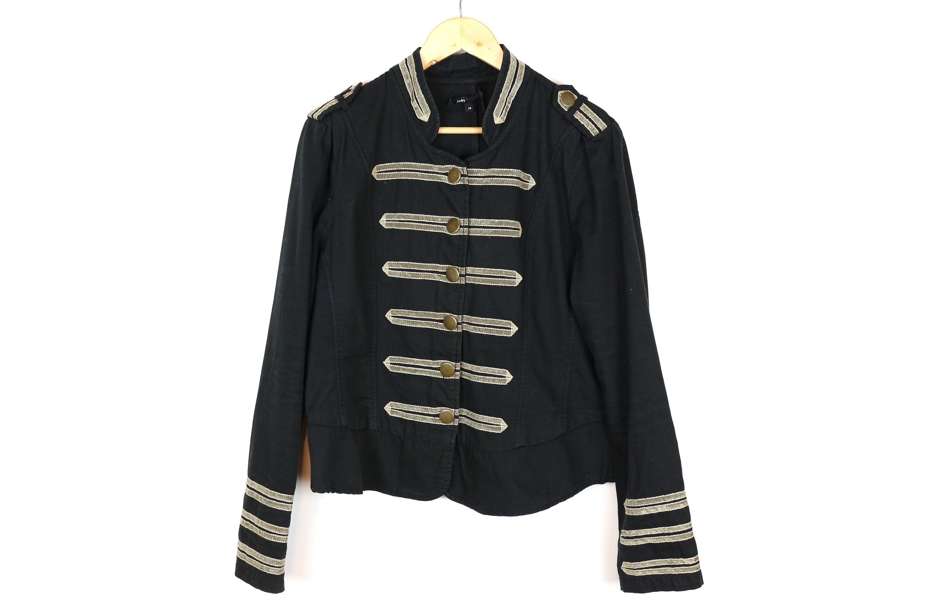 Black Marching Band Jacket Black Cotton Women's Double -  UK