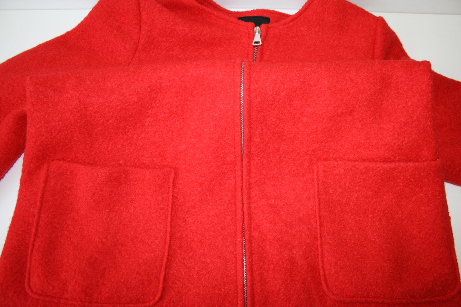 Red Drawstring Jacket Red Coat Zipped Wool Trench Crimson Red Womens Dolly Coat Woolen Zip ...