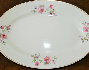 Grote porseleinen plaat 20s Egersund Noorwegen ovale serveren plaat wit roze bloemen Noorse aardewerk / Collectible China / Retro serveren lade