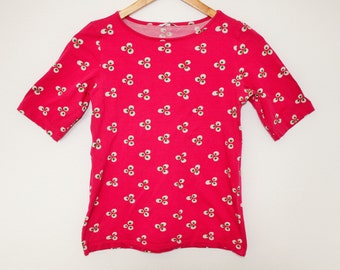 Vintage MARIMEKKO Shirt Short Sleeves Top Red Pink Abstract print  T-Shirt Small to Medium Size