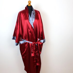 Asian Robe Reversible Teal Red  Dragon on Back Gray Red Vintage Asian Homewear 3/4 sleeve Exotic Chinese Oriental Robe Large to XL