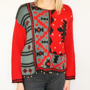 Red Ugly Christmas / Red Wool Blend Christmas Sweater Ugly Blazer Party Cardigan Jingle bells  Large Size