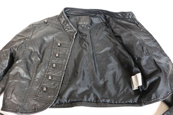 Black Leather Jacket Band Faux Leather Bomber Jac… - image 6