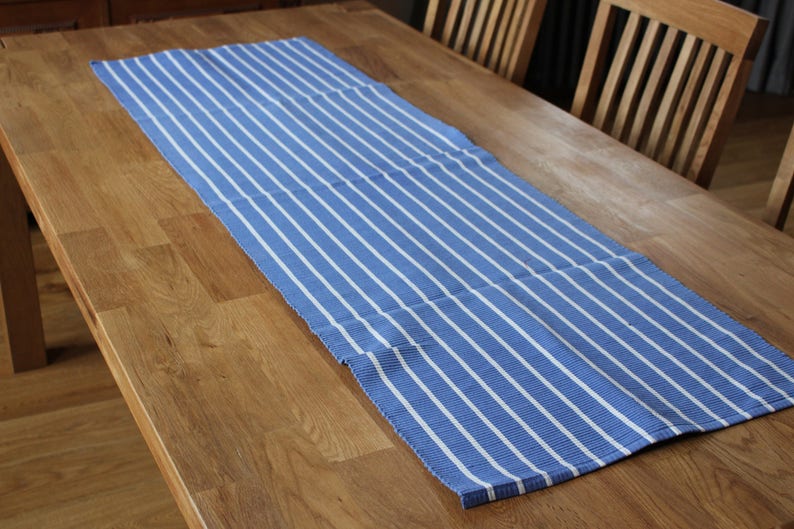 Blue White Stripes Blue Striped Table Runner Scandinavian Cotton Table Runner Vintage Rustic Table Cloth Scandinavian Home Decor