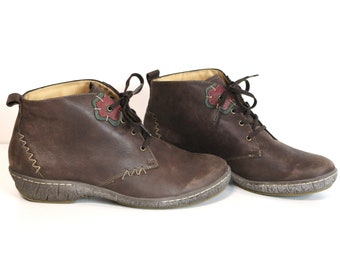 Bruine leren enkellaarzen DUREA Tanbruine dames enkellaarzen Donkerbruine comfortabele leren schoenen Boho Hippi Festival Boots Maat Eur 38,5 UK 5,5