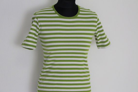 MARIMEKKO Shirt Nautical Top Green White  Striped… - image 2