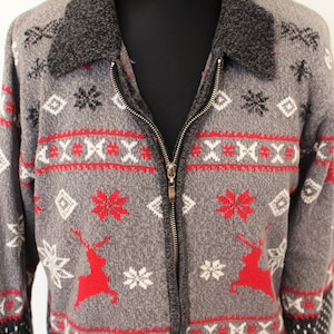 Suéter noruego Pierre Cavallo Gris Blanco Rojo Cardigan Suéter nórdico Chaqueta de punto étnico Copo de nieve de punto Pullover con cremallera Mediano Grande