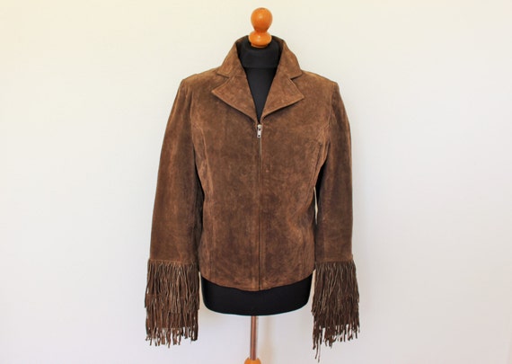 Brown Suede jacket with Fringe Women Genuine Sued… - image 1