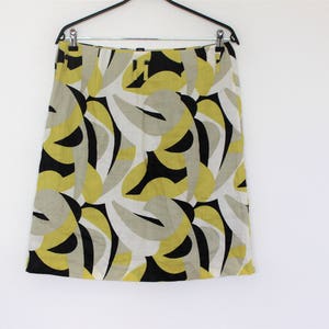 Linen Skirt  Abstract print Yellow white Gray Summer linen Skirt  Colorful linen A line  skirt Medium Size