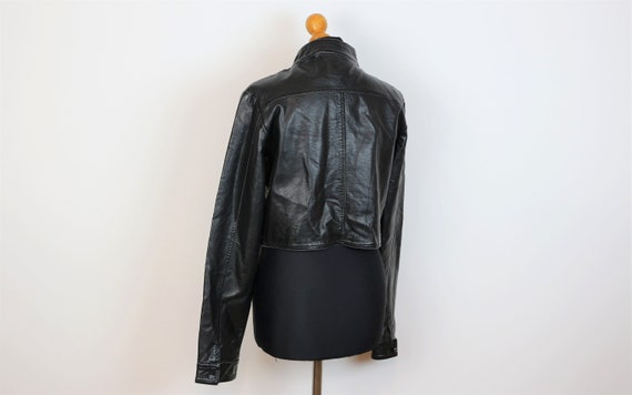 Black Leather Jacket Band Faux Leather Bomber Jac… - image 3