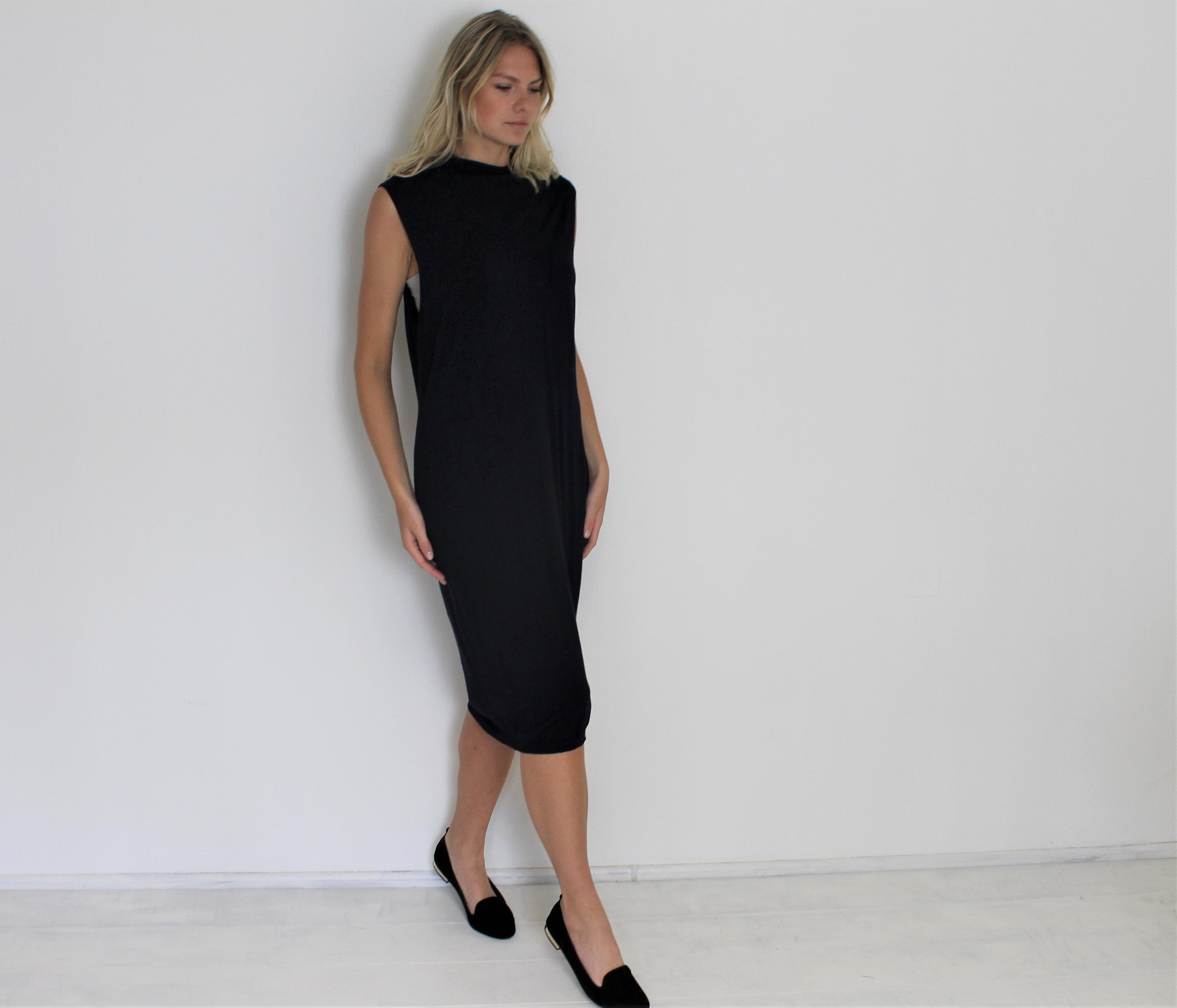 Blue Sleeveless Dress Jersey Knit Dress 