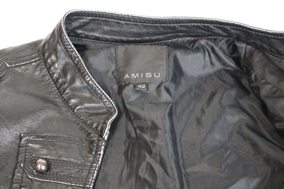 Black Leather Jacket Band Faux Leather Bomber Jac… - image 7