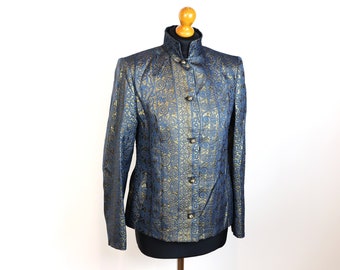 Asian Gold Jacket Exotic Chinese Silk  Oriental Blazer Navy Gold Jacket  Asian Brocade Blouse   Small to Medium Size